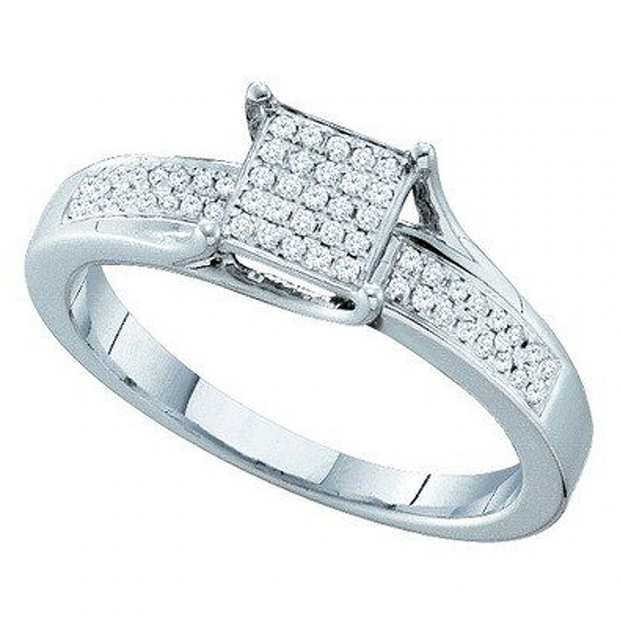 0.15 Carat (ctw) 10k White Gold Round White Diamond Ladies Micro Pave Bridal Engagement Ring