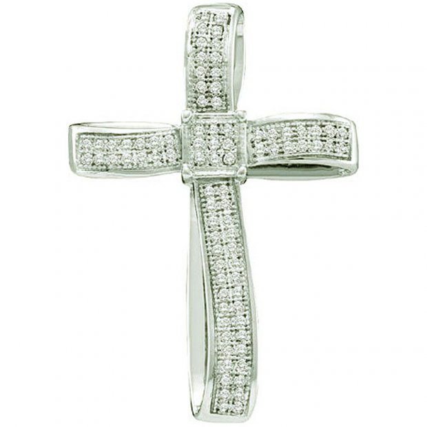 0.25 Carat (ctw) 10k White Gold Brilliant White Diamond Ladies Micro Pave Cross Pendant