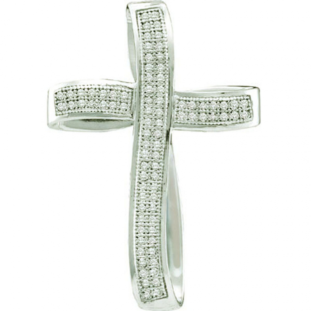 0.25 Carat (ctw) 10k White Gold Brilliant White Diamond Ladies Cross Pendant