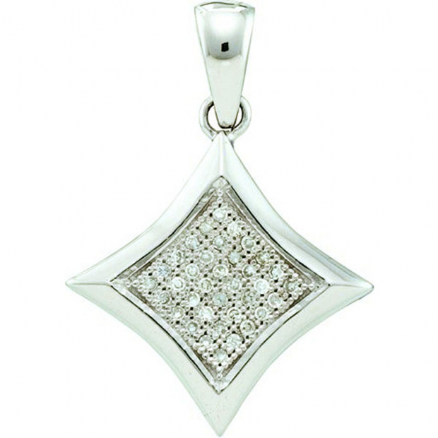 0.12 Carat (ctw) 10k White Gold Round Diamond Ladies Micro Pave Kite Shape Pendant