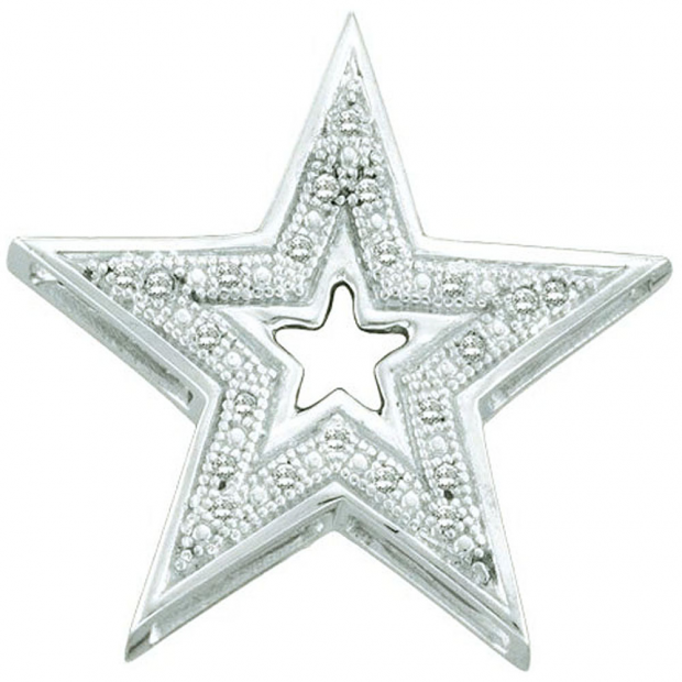 0.05 Carat (ctw) 10k White Gold Brilliant Round Diamond Ladies Micro Pave Star Pendant