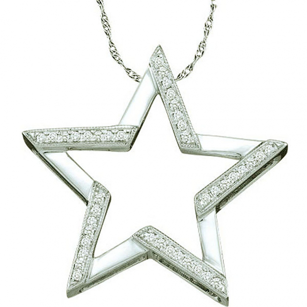 0.10 Carat (ctw) 10k White Gold Brilliant White Diamond Ladies Micro Pave Star Pendant