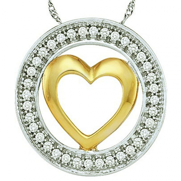 0.10 Carat (ctw) 10k White Gold Round White Diamond Ladies Two Tone Heart Pendant