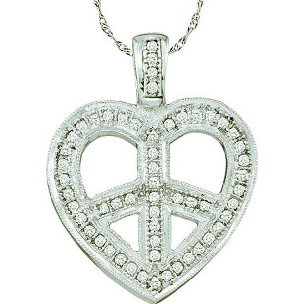0.15 Carat (ctw) 10k White Gold Round Diamond Ladies Heart Pendant
