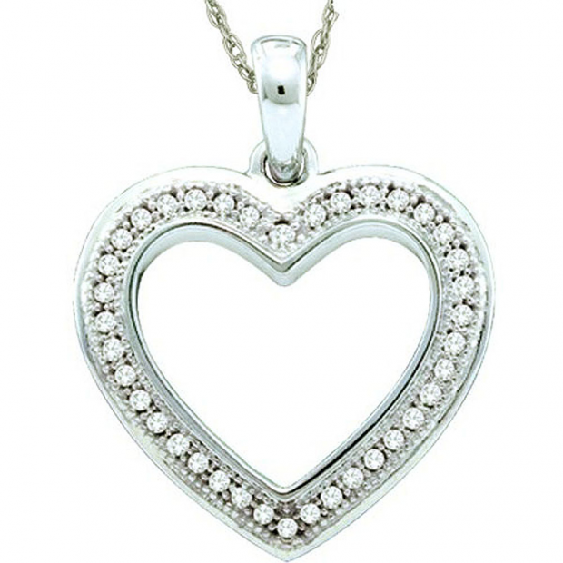 0.10 Carat (ctw) 10k White Gold Brilliant White Diamond Ladies Heart Pendant