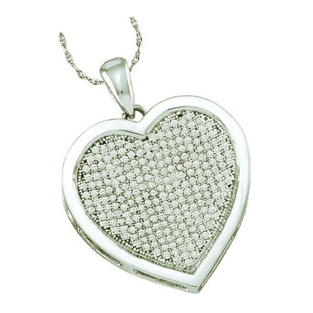 0.50 Carat (ctw) 10k White Gold Round White Diamond Ladies Micro Pave Heart Pendant