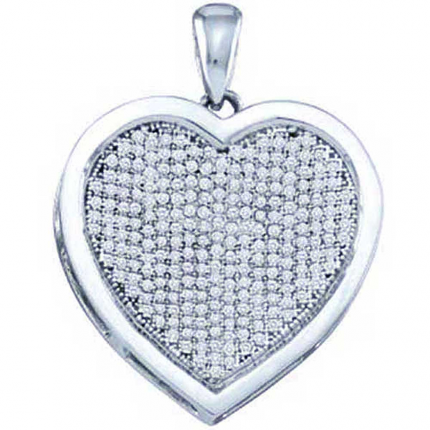 0.75 Carat (ctw) 10k White Gold Brilliant White Diamond Ladies Micro Pave Heart Pendant