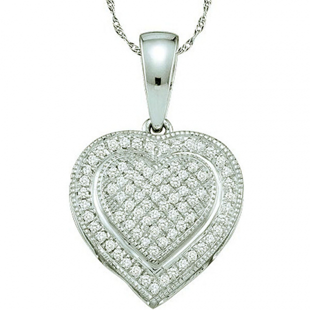 0.25 Carat (ctw) 10k White Gold Brilliant White Diamond Ladies Heart Pendant