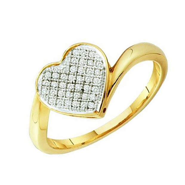 0.10 Carat (ctw) 10k Yellow Gold Brilliant White Diamond Ladies Promise Heart Engagement Ring