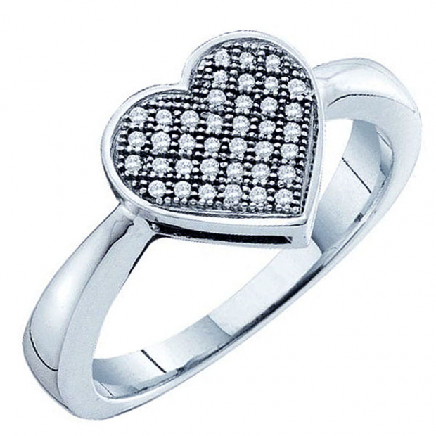 0.10 Carat (ctw) 10k White Gold Round Diamond Ladies Promise Heart Engagement Ring