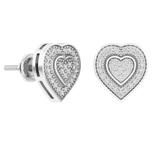 0.15 Carat (ctw) 10k White Gold White Diamond Ladies Micro Pave Heart Earrings