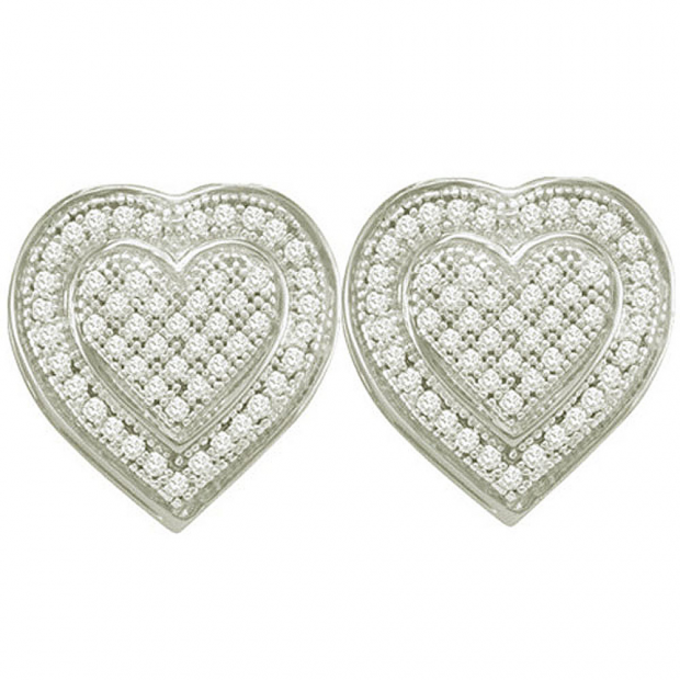 0.25 Carat (ctw) 10k White Gold Round White Diamond Ladies Micro Pave Heart Shape Earrings