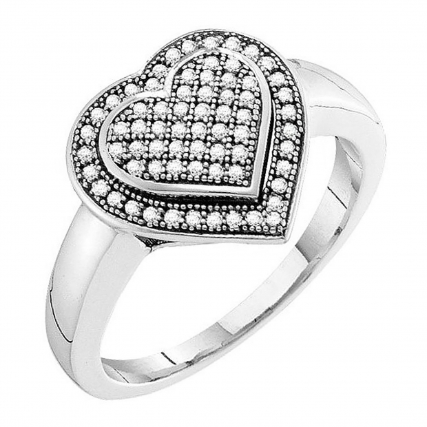 0.25 Carat (ctw) 10k White Gold Round White Diamond Ladies Bridal Heart Promise Ring