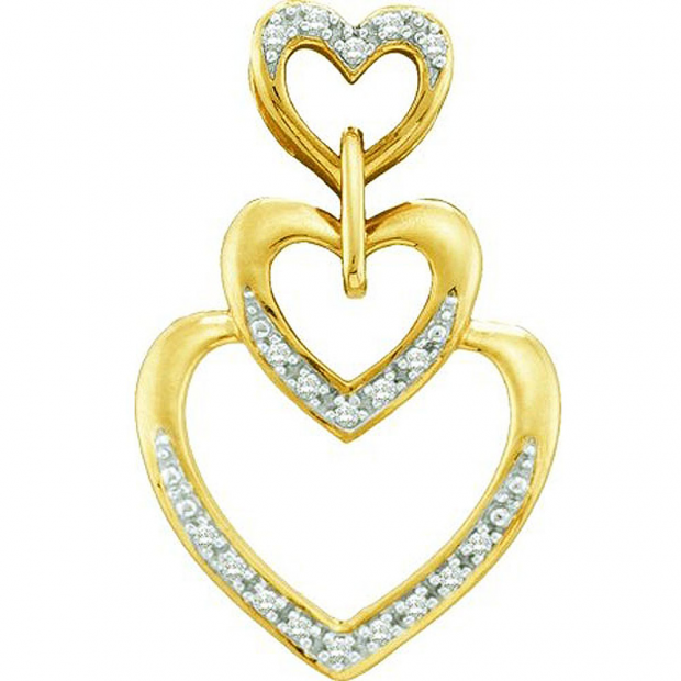 0.06 Carat (ctw) 10k Yellow Gold White Diamond Ladies Three Hearts Pendant