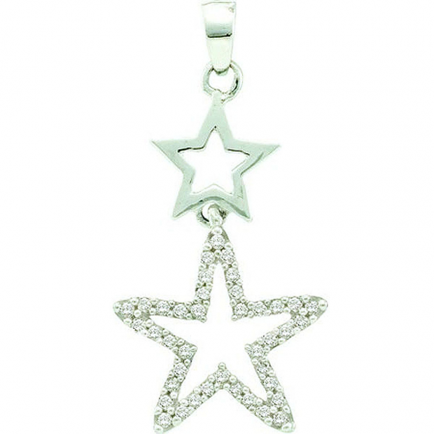 0.11 Carat (ctw) 10k White Gold Round Diamond Ladies Micro Pave Star Pendant