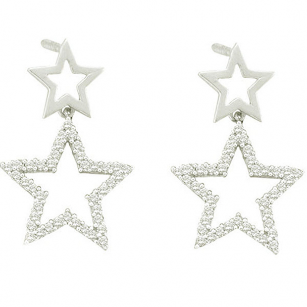 0.25 Carat (ctw) 10k White Gold Brilliant White Diamond Ladies Micro Pave Star Shape Earrings