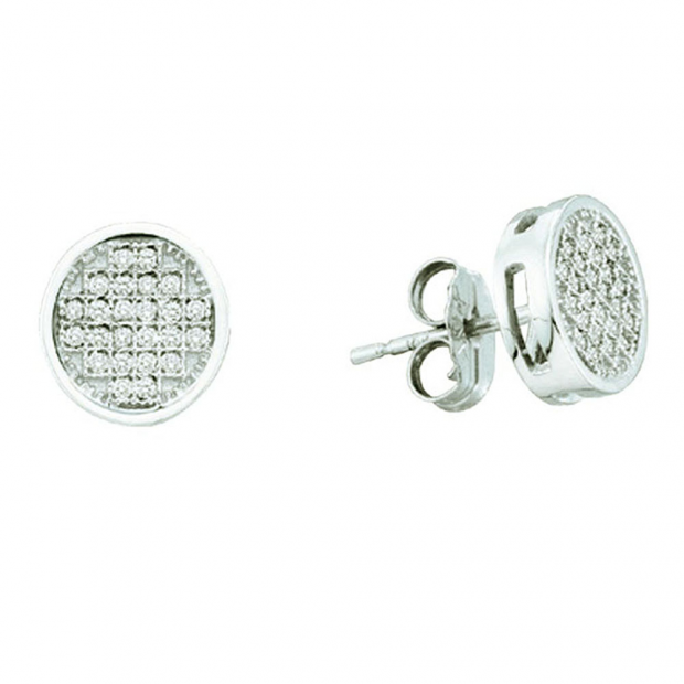 0.15 Carat (ctw) 10k White Gold Diamond Ladies Micro Pave Round Shape Earrings