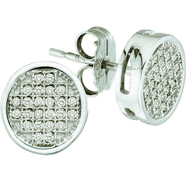 0.05 Carat (ctw) 10k White Gold Round Diamond Ladies Micro Pave Setting Circle Shape Stud Earrings