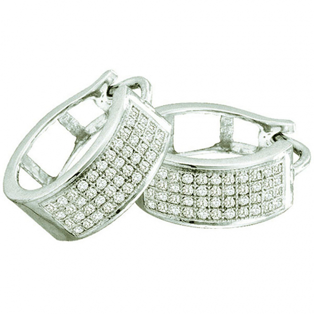 0.25 Carat (ctw) 10k White Gold Round Diamond Ladies Micro Pave Hoop Earrings