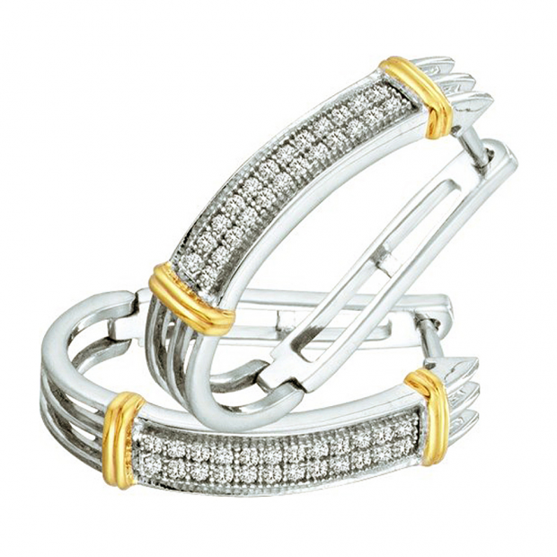 0.15 CT 10k White Gold Round Diamond Micro Pave Two Tone Earrings