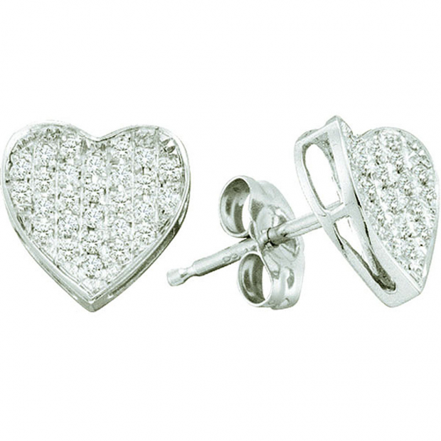 0.20 Carat (ctw) 10k White Gold Brilliant White Diamond Ladies Micro Pave Heart Earrings