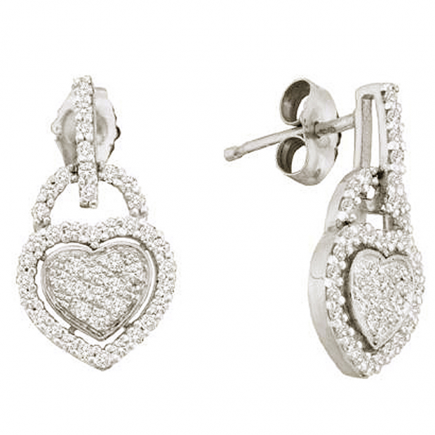 0.33 Carat (ctw) 10k White Gold Round White Diamond Ladies Heart Shape Drop Earring