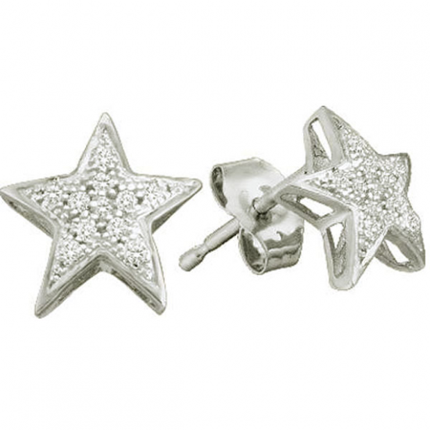 0.05 Carat (ctw) 10k White Gold Brilliant White Diamond Ladies Cluster Star Earrings