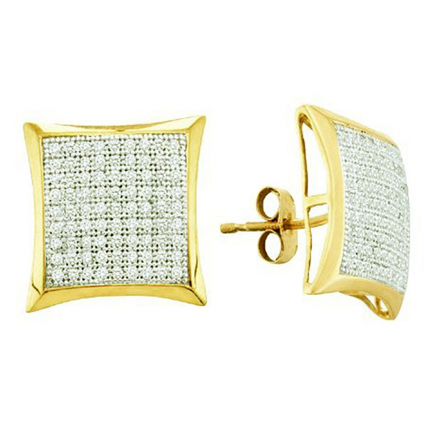 0.50 Carat (ctw) 10k Yellow Gold Round White Diamond Ladies Micro Pave Square Shape Stud Earrings