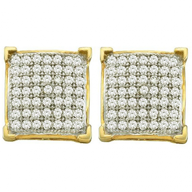 0.33 Carat (ctw) 10k Yellow Gold White Diamond Ladies Square Shape Stud Earrings
