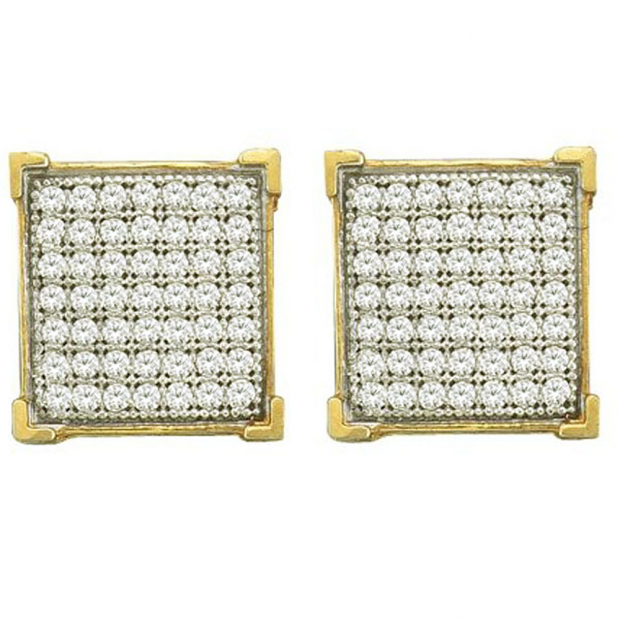 0.33 Carat (ctw) 10k Yellow Gold Round White Diamond Ladies Square Shape Stud Earrings