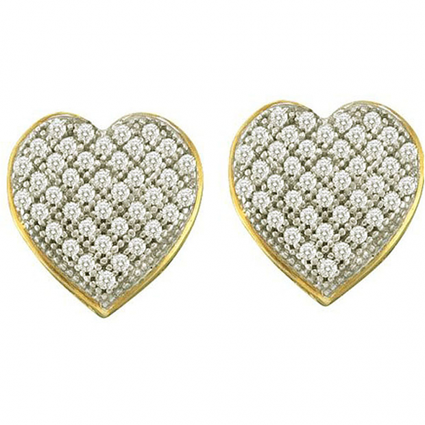 0.25 Carat (ctw) 10k Yellow Gold Brilliant White Diamond Ladies Heart Shape Stud Earrings