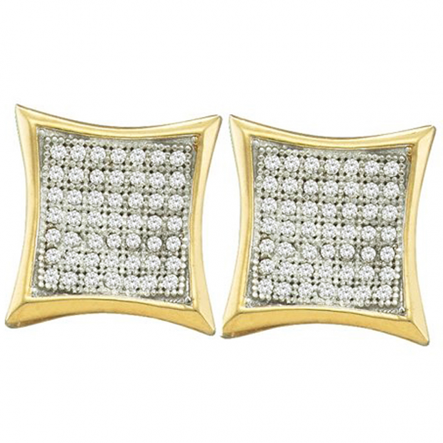 0.33 Carat (ctw) 10k Yellow Gold Round White Diamond Ladies Micro Pave Kite Shape Stud Earrings