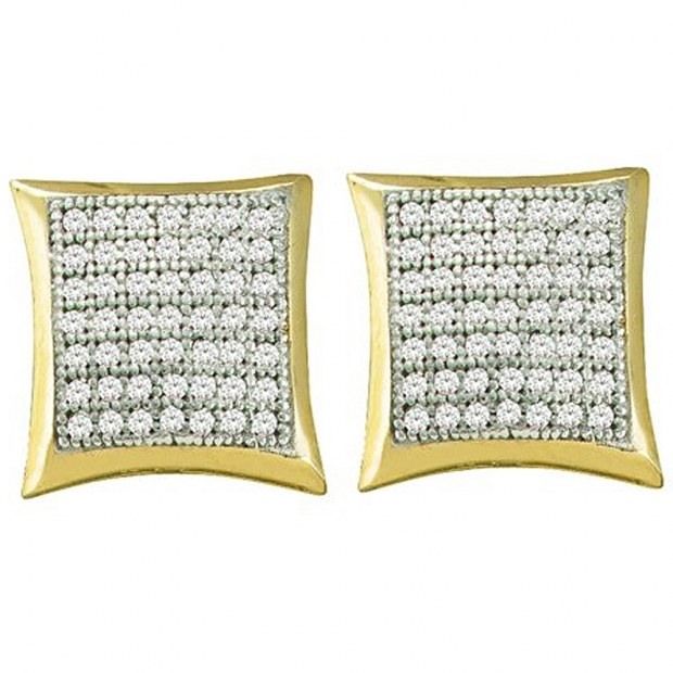 0.33 Carat (ctw) 10k Yellow Gold Round White Diamond Ladies Micro Pave Kite Shape Stud Earrings
