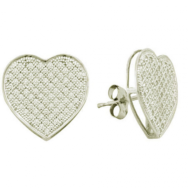 0.50 Carat (ctw) 10k White Gold Round White Diamond Ladies Micro Pave Heart Shape Stud Earrings