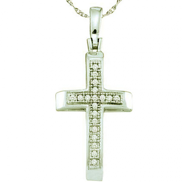0.05 Carat (ctw) 10k White Gold Micro Pave White Diamond Ladies Religious Cross Pendant