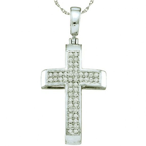 0.14 Carat (ctw) 10k White Gold Brilliant White Diamond Ladies Micro Pave Cross Pendant