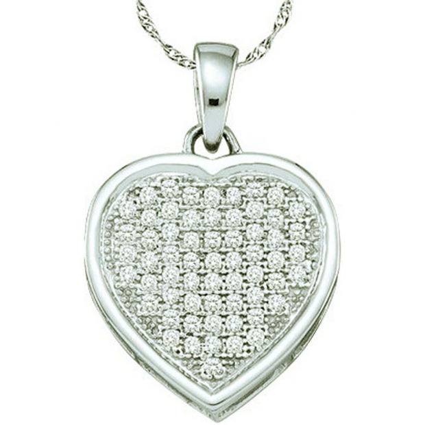 0.20 Carat (ctw) 10k White Gold Brilliant White Diamond Ladies Micro Pave Heart Pendant