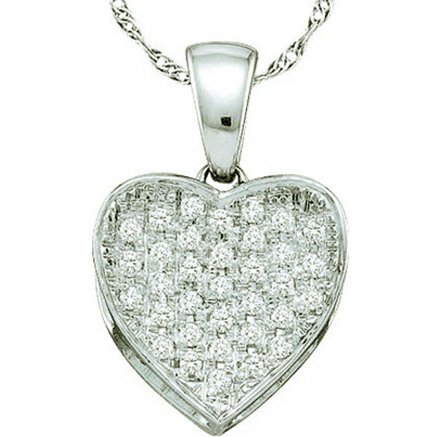 0.10 Carat (ctw) 10k White Gold Brilliant White Diamond Ladies Heart Pendant