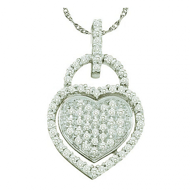 0.25 Carat (ctw) 10k White Gold Round Diamond Ladies Heart Pendant