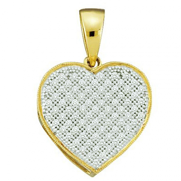 0.25 Carat (ctw) 10k Yellow Gold Brilliant White Diamond Ladies Heart Pendant