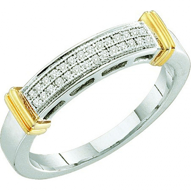 0.08 Carat (ctw) 10k White Gold Round Diamond Ladies Two Tone Micro Pave Wedding Band
