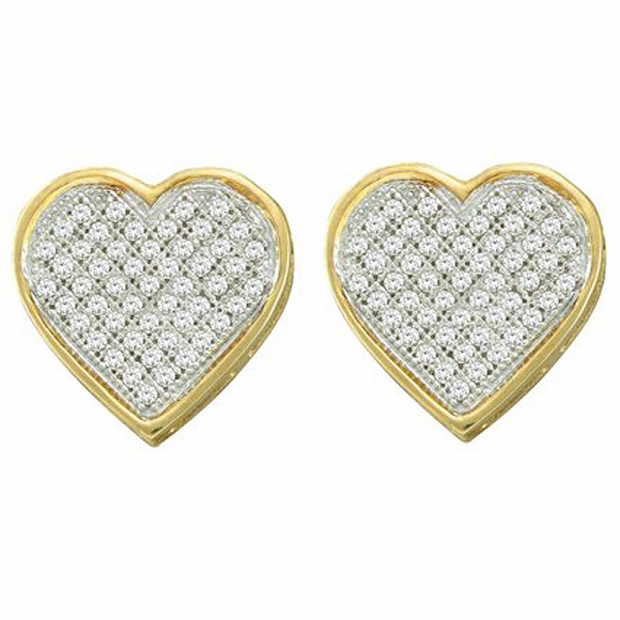 0.30 Carat (ctw) 10k Yellow Gold Brilliant White Diamond Ladies Micro Pave Heart Shape Stud Earrings