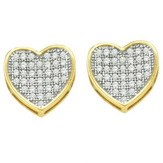 0.25 Carat (ctw) 10k Yellow Gold Round White Diamond Ladies Heart Shape Stud Earrings