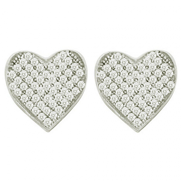 0.33 Carat (ctw) 10k White Gold Round White Diamond Ladies Heart Shape Stud Earrings