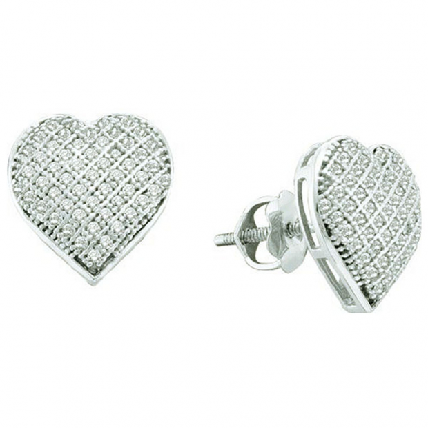 0.33 Carat (ctw) 10k White Gold Round White Diamond Ladies Heart Shape Stud Earrings
