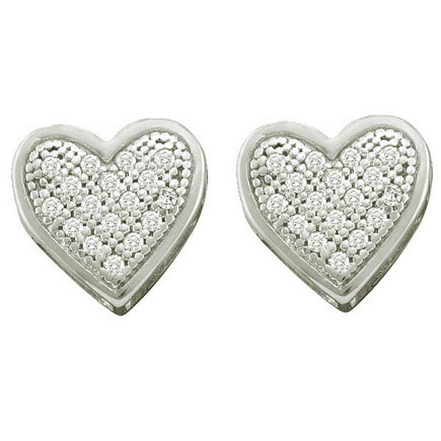 0.10 Carat (ctw) 10k White Gold White Diamond Ladies Heart Shape Stud Earrings