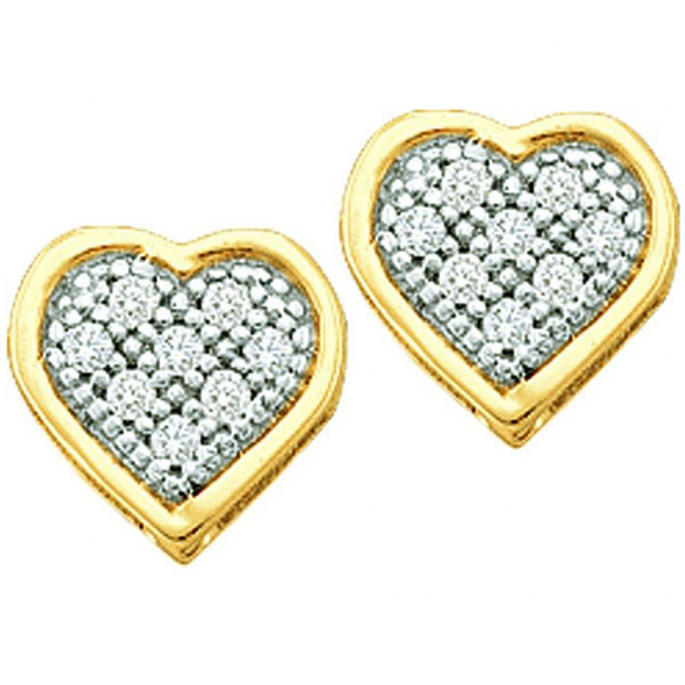 0.05 Carat (ctw) 10k Yellow Gold Brilliant White Diamond Ladies Heart Shape Stud Earrings