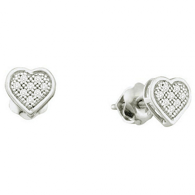 0.05 Carat (ctw) 10k White Gold Brilliant White Diamond Ladies Heart Shape Stud Earrings