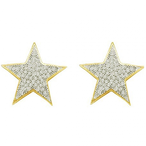 0.25 Carat (ctw) 10k Yellow Gold Brilliant White Diamond Ladies Micro Pave Star Shape Earrings