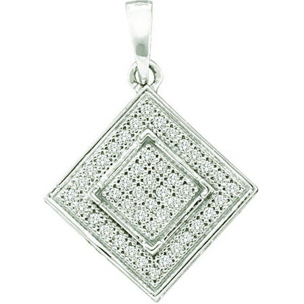 0.12 Carat (ctw) 10k White Gold Brilliant White Diamond Ladies Micro Pave Square Shape Pendant